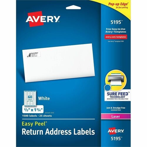 AVERY Avery AVE5195 Laser Mailing Labels 0.67x1.75 in 1500 Pack