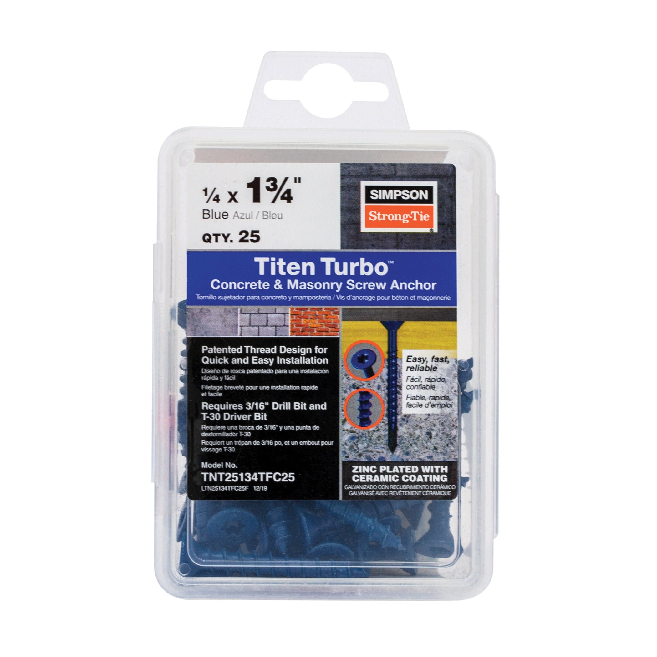 SIMPSON STRONG-TIE Simpson Strong-Tie TNT25134TFC75 1/4 x 1-3/4 Flat Titen Turbo (75 Tub)