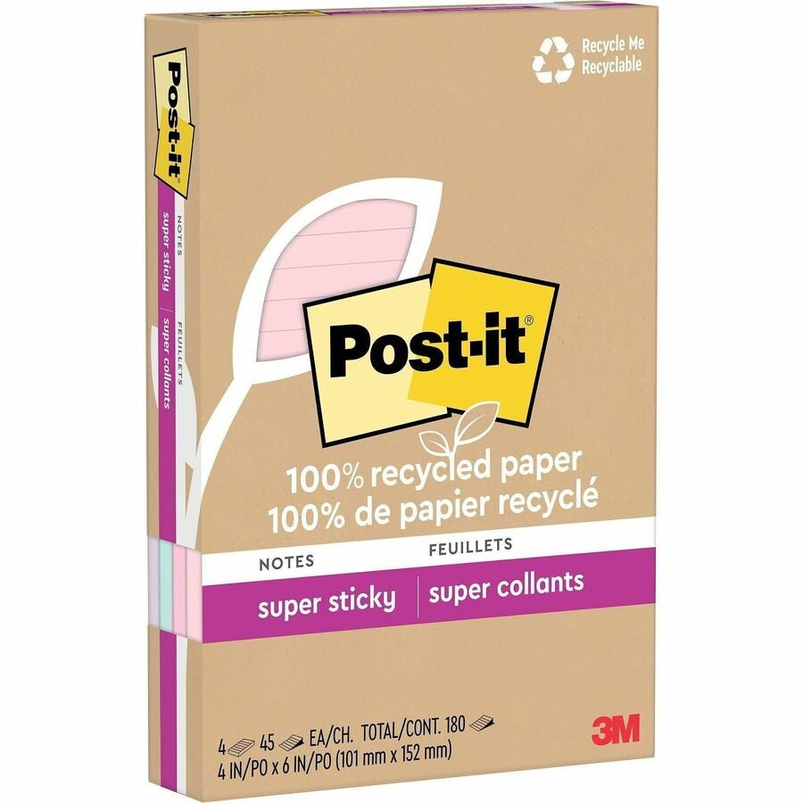 3M 3M MMM4621R4SSNRP Post-it Super Sticky Adhesive Note 4 x 6 (45 Sheets/Pad, 4 Pack)