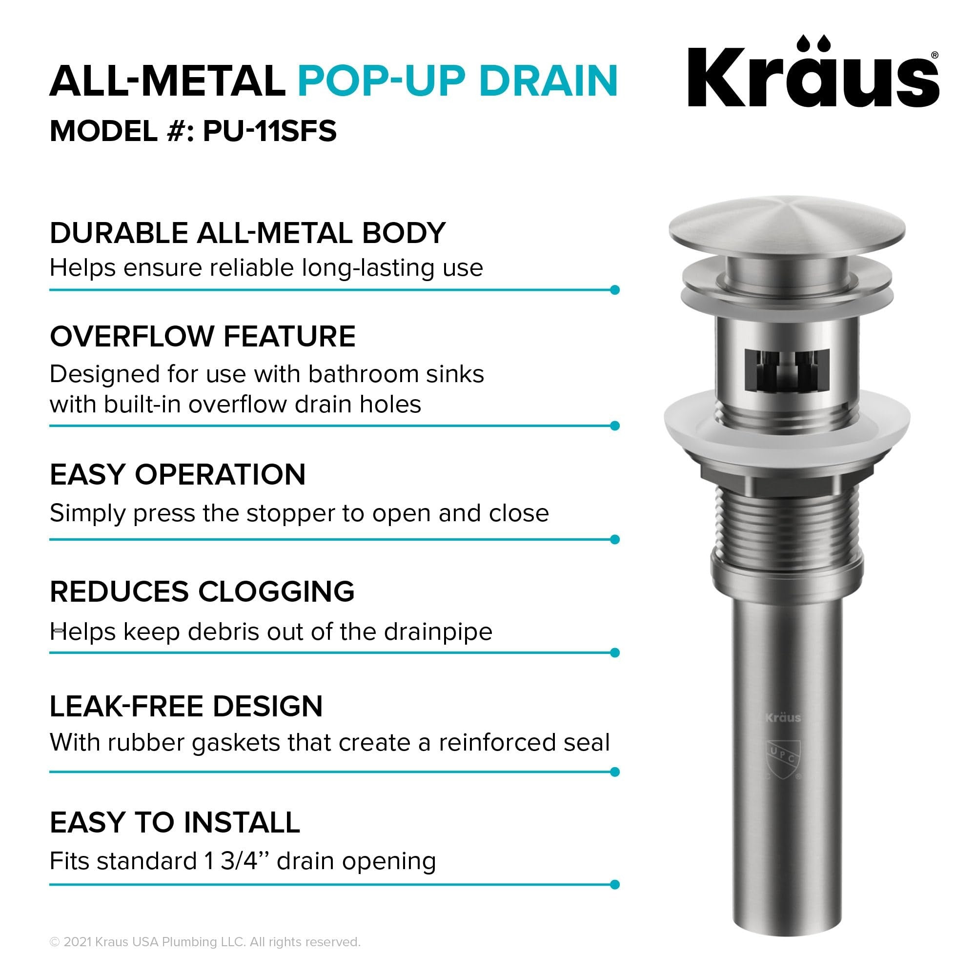 KRAUS Kraus PU-11CH Pop-up Drain with Overflow Chrome