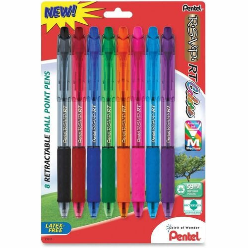 PENTEL Pentel PENBK93CRBP8M Rsvp Ballpoint Pen Assorted 8-pack