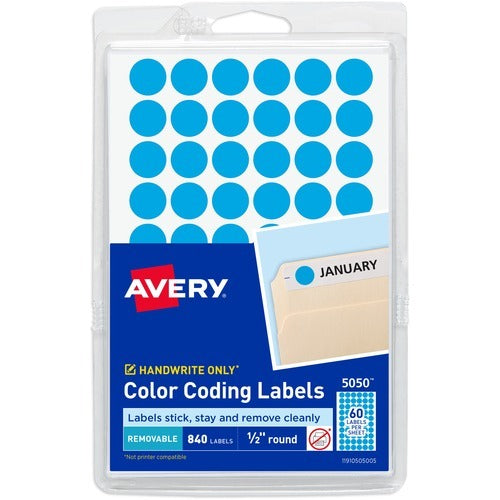 AVERY Avery AVE05050 Round Color-coding Labels 0.5 in Light Blue 840pk