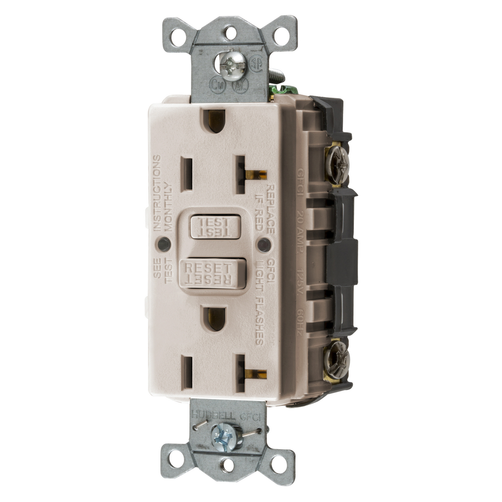 Hubbell GFRST20LA 20 Amp 125 Volt 2-Pole 3-Wire NEMA 5-20R Light Almond GFCI Receptacle