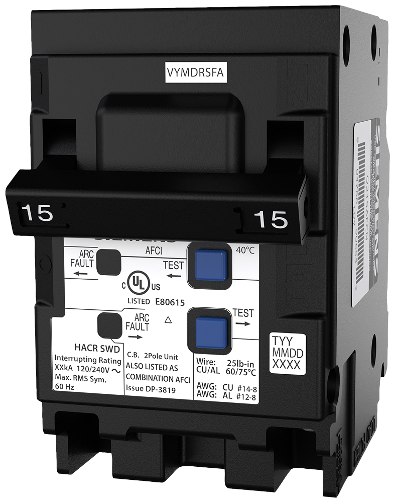 Siemens Q215AFCN 2-Pole 15A 120/240V AC Combination Arc Fault Circuit Interrupter (AFCI) Breaker, Plug-On Neutral, 10kA