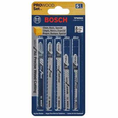 BOSCH Bosch TPW005 T-shank Jig Saw Blade Set Pro-wood 5 Pc