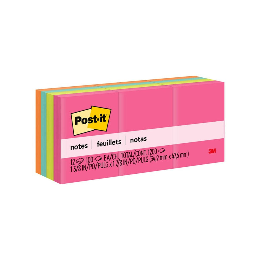 3M 3M MMM653AN Notes Original Notepads 1-1/2 x 2 in (12 Pads / 1200 Count)