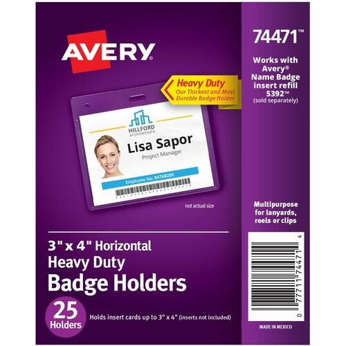 AVERY Avery AVE74471 Vinyl Badge Holders 3x4 in Top Load 25-pack
