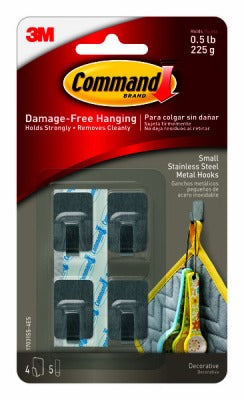 3M 3M Company 17031SS-4ES Small Stainless Steel Hooks 4 Pack