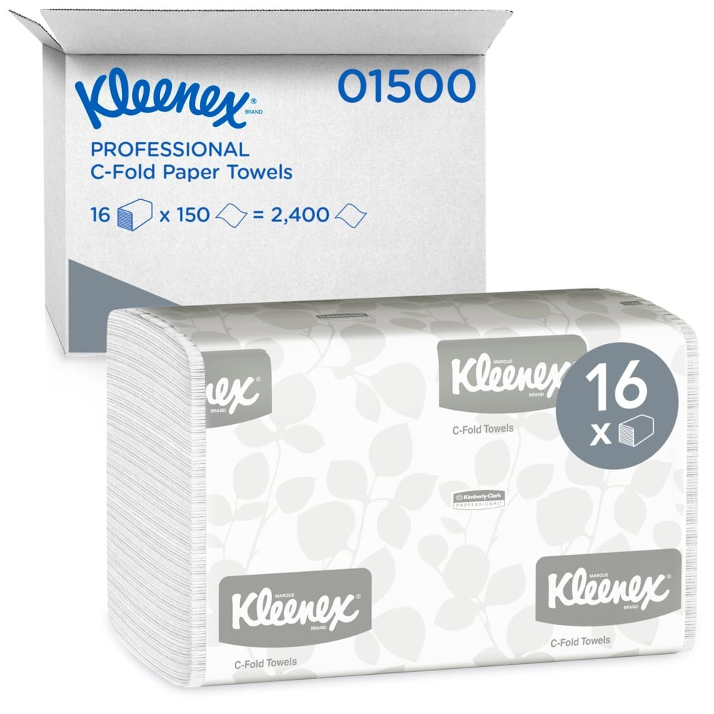 KIMBERLY-CLARK Kimberly-Clark KCC01500 Kleenex C-Fold Towels 10.125 x 13.15 inches 16/150 per Carton