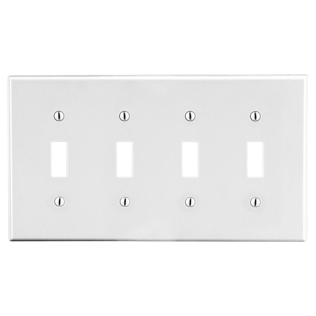 Hubbell Wiring Device-Kellems P4W Wallplate, 4-Gang, 4) Toggle, White