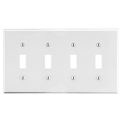 Hubbell Wiring Device-Kellems P4W Wallplate, 4-Gang, 4) Toggle, White