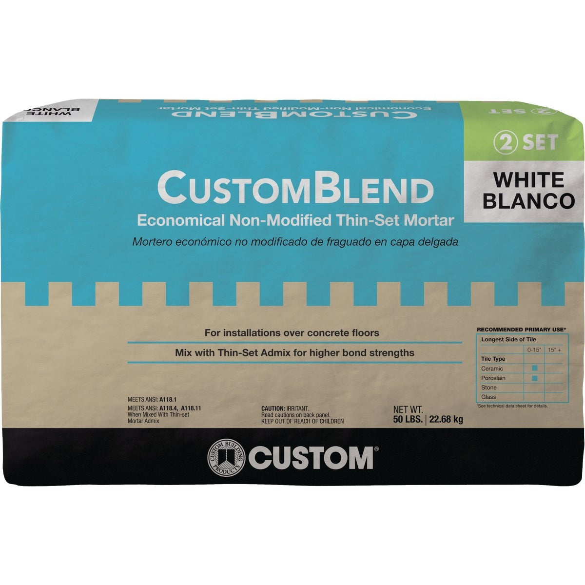 CUSTOM BUILDING PRODUCTS Custom-blend CBTSW50 White Thin-set Mortar 50 Lb