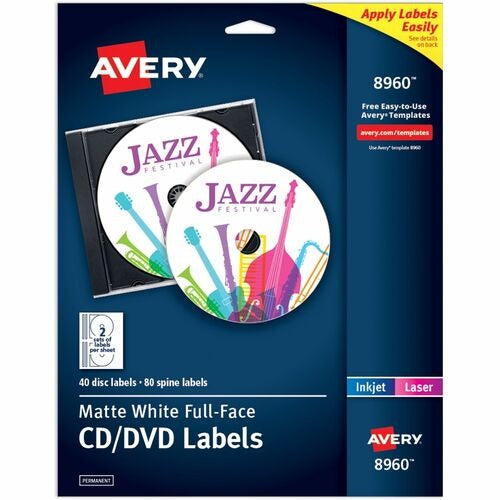 AVERY Avery AVE8960 White Inkjet Matte Cd Labels 40 Pack