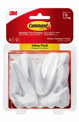 3M 3M Company 17081-8ES Medium Designer Hook 8 Pack White