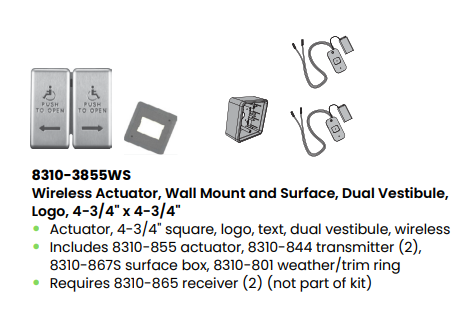 LCN Lcn 8310-3855WS Wireless Actuator Dual Vestibule (4-3/4 inches Square)