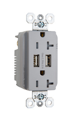 Pass & Seymour TR5362USBGRY Fed Spec Grade USB Charger with Tamper Resistant Gray 20 Amp Duplex Receptacles