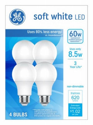 GE G E Lighting 93131063 Led A19 Bulb 8.5W 2700K 4 Pack
