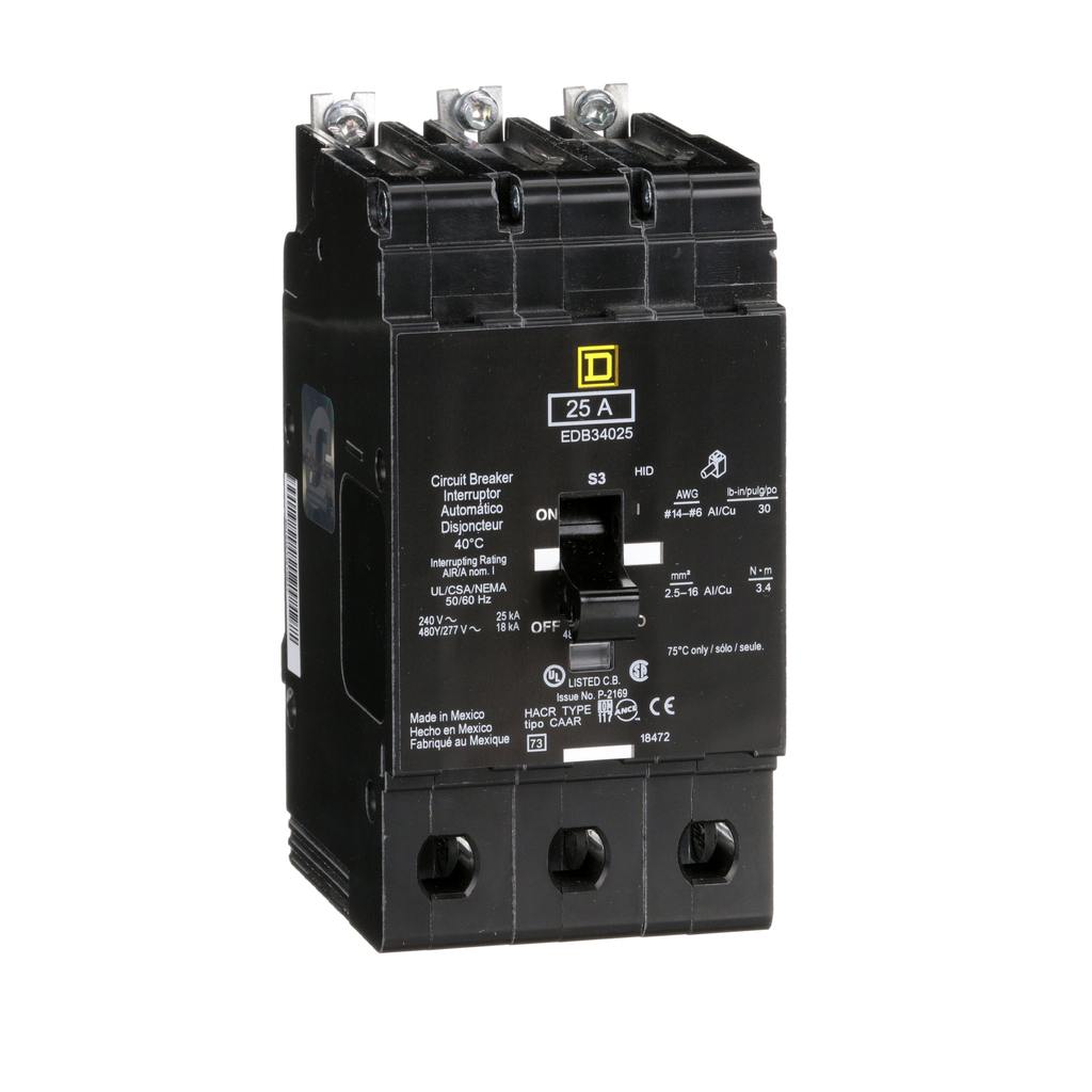 Square D EDB34025 Mini Circuit Breaker 25 Amp 480Y/277 Volt