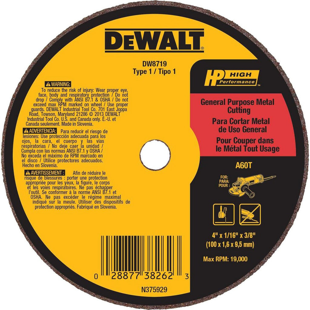DEWALT Dewalt DW8718 Type 1 Cut-off Wheel 4 in Aluminum Oxide