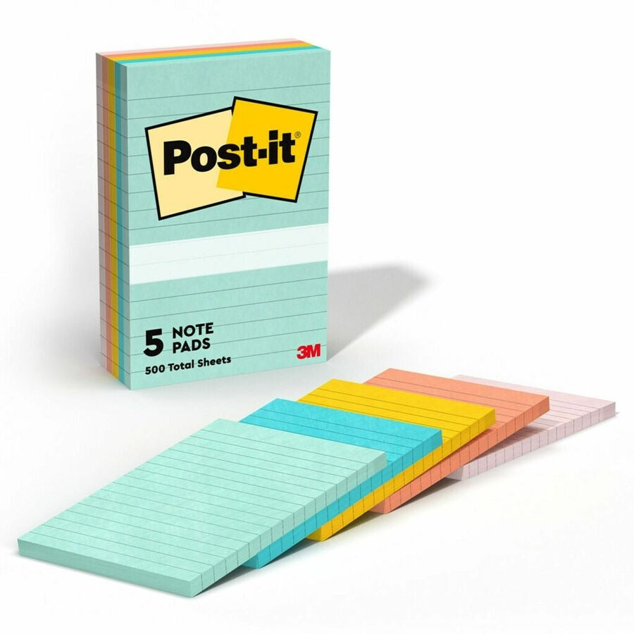 3M 3M MMM6605PKAST Lined Notes Beachside Cafe Collection 4 x 6 5 Pads/Pack 660-5PK-AST