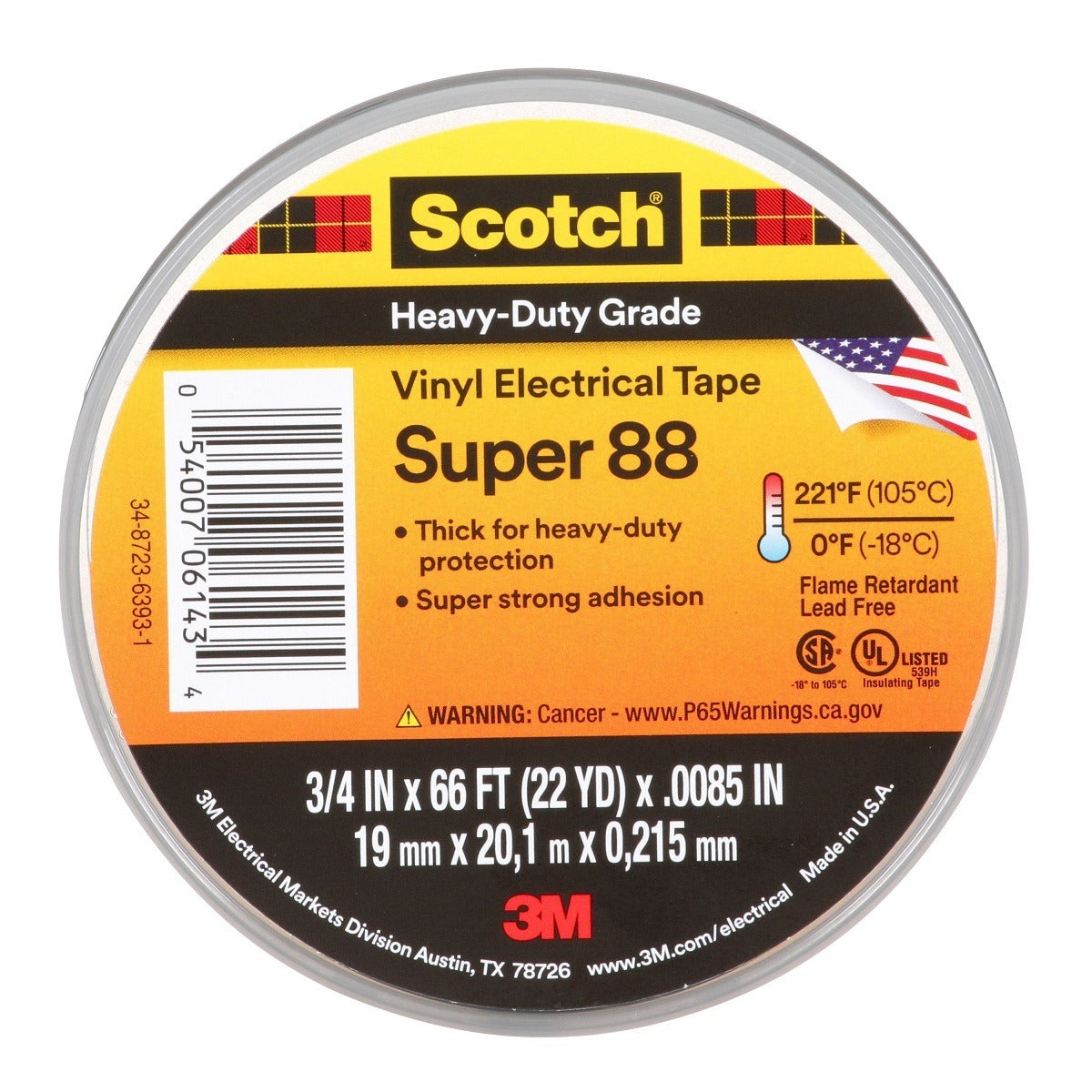 3M 3M 7000006092 Scotch Vinyl Electrical Tape 0.75 in x 66 ft (1 Roll)