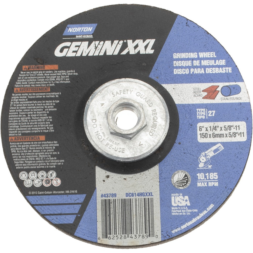 NORTON Norton 66252843789 Type 27 Grinding Wheel 6 in 24 Grit