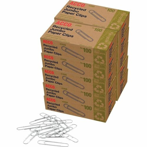 ACCO Acco ACC72525PK Recycled Jumbo Paper Clips Size No 4