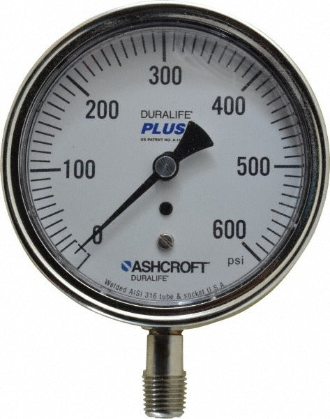 ASHCROFT Ashcroft 94343XLL Pressure Gauge 0-600 Psi 3.5 in Lower Mount