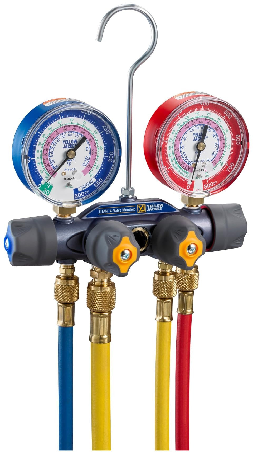 YELLOW JACKET Yellow Jacket 49975 4-Valve Titan Test/Charging Manifold (3-1/8 inches Gauges, 60 inches Hoses)