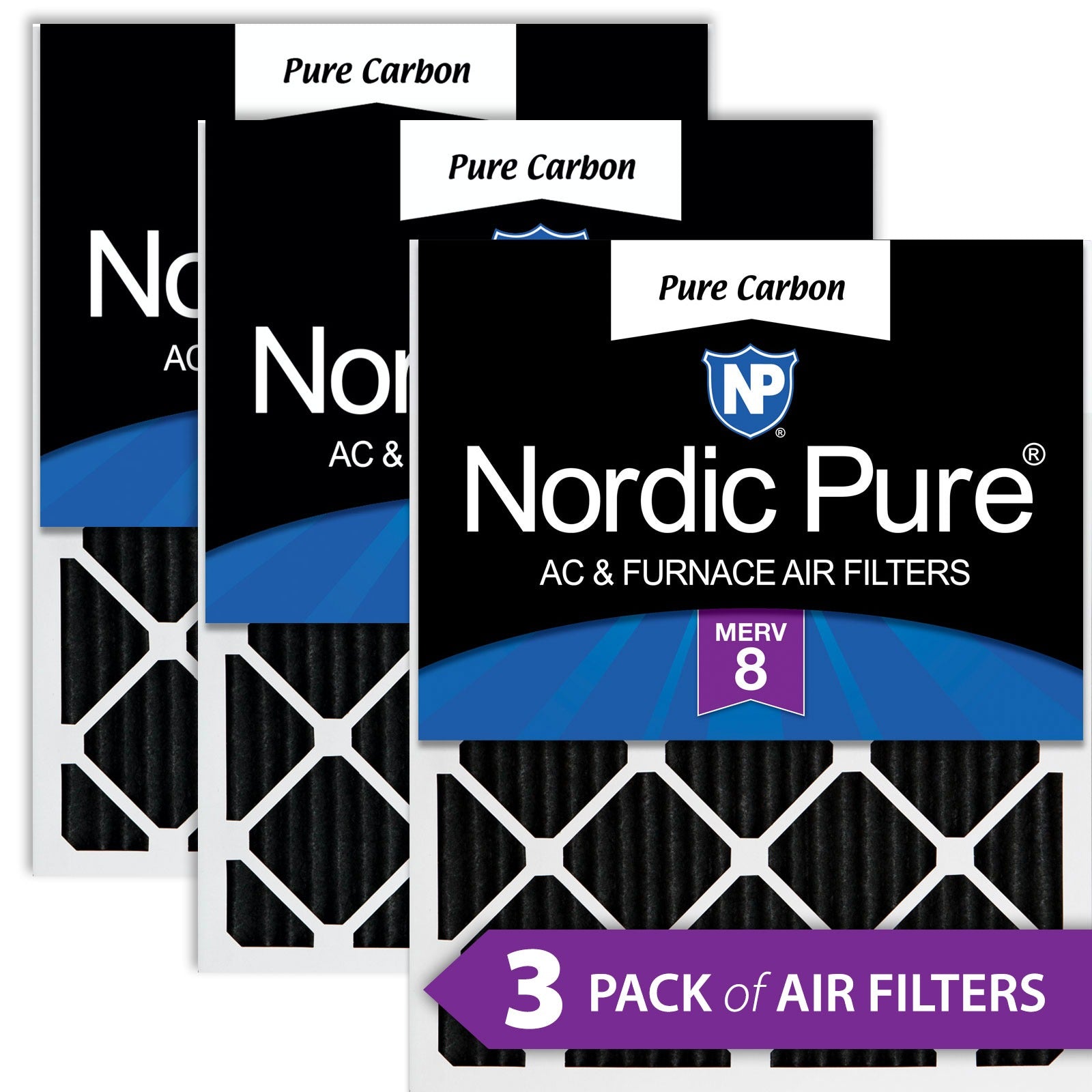 NORDIC PURE Nordic Pure 14x20x1PCP-3 Carbon Pleated Filter Merv 8 3 Pack
