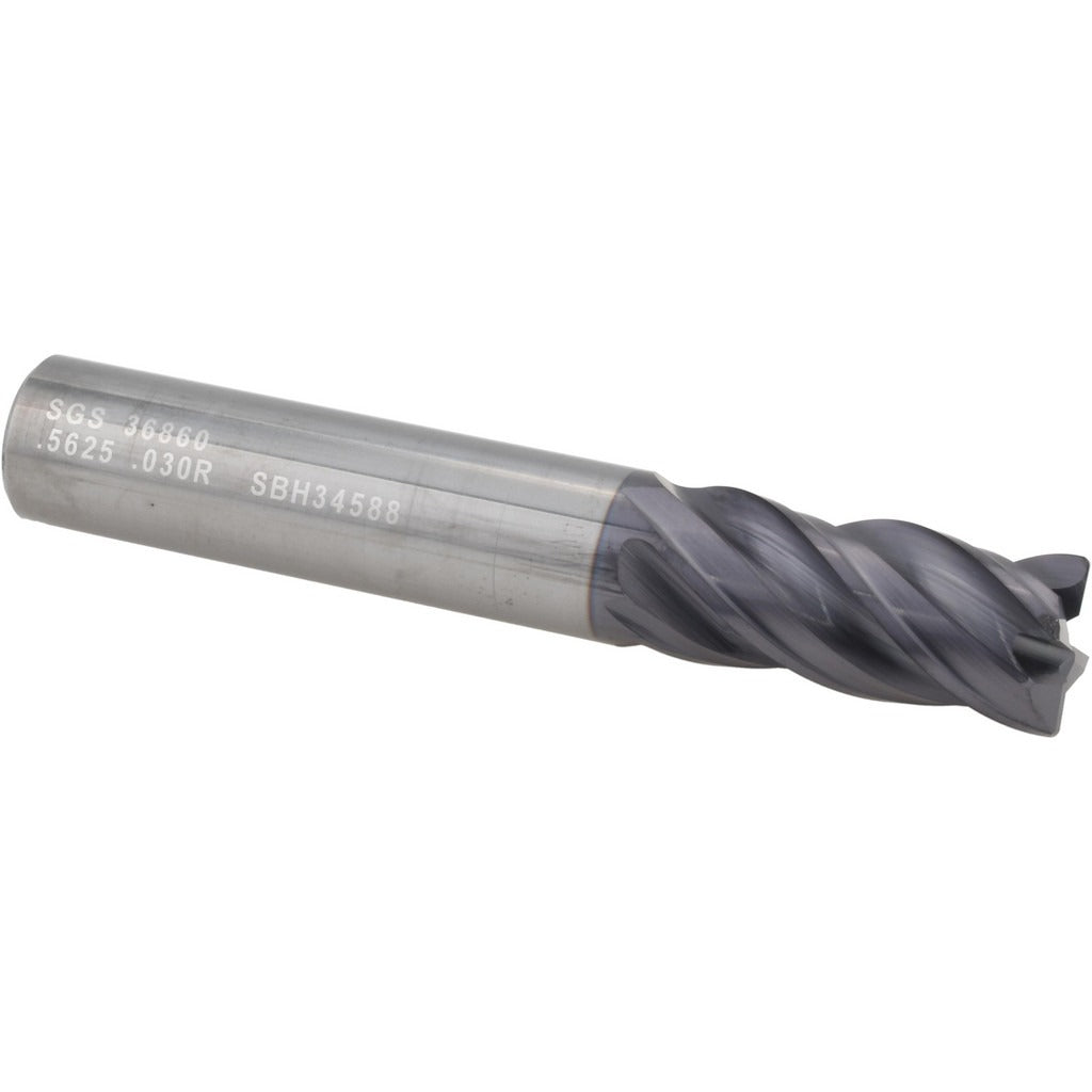 KYOCERA SGS PRECISION TOOLS Sgs 36860 Corner Radius End Mill 9/16 in 4 Flute Carbide