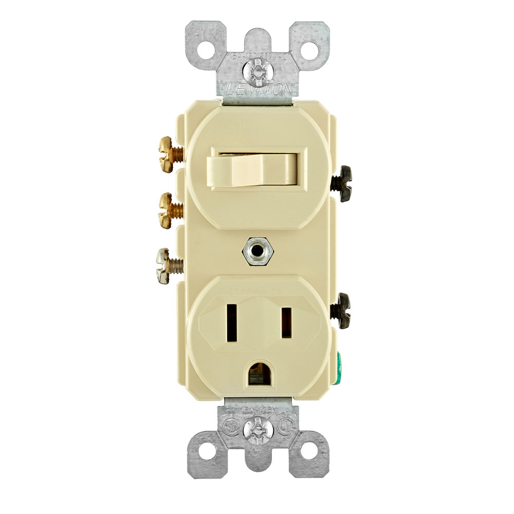 Leviton 5245-I 15 Amp 120 Volt Duplex Style 3-Way 5-15R Commercial Grade Side Wired Ivory AC Combination Switch