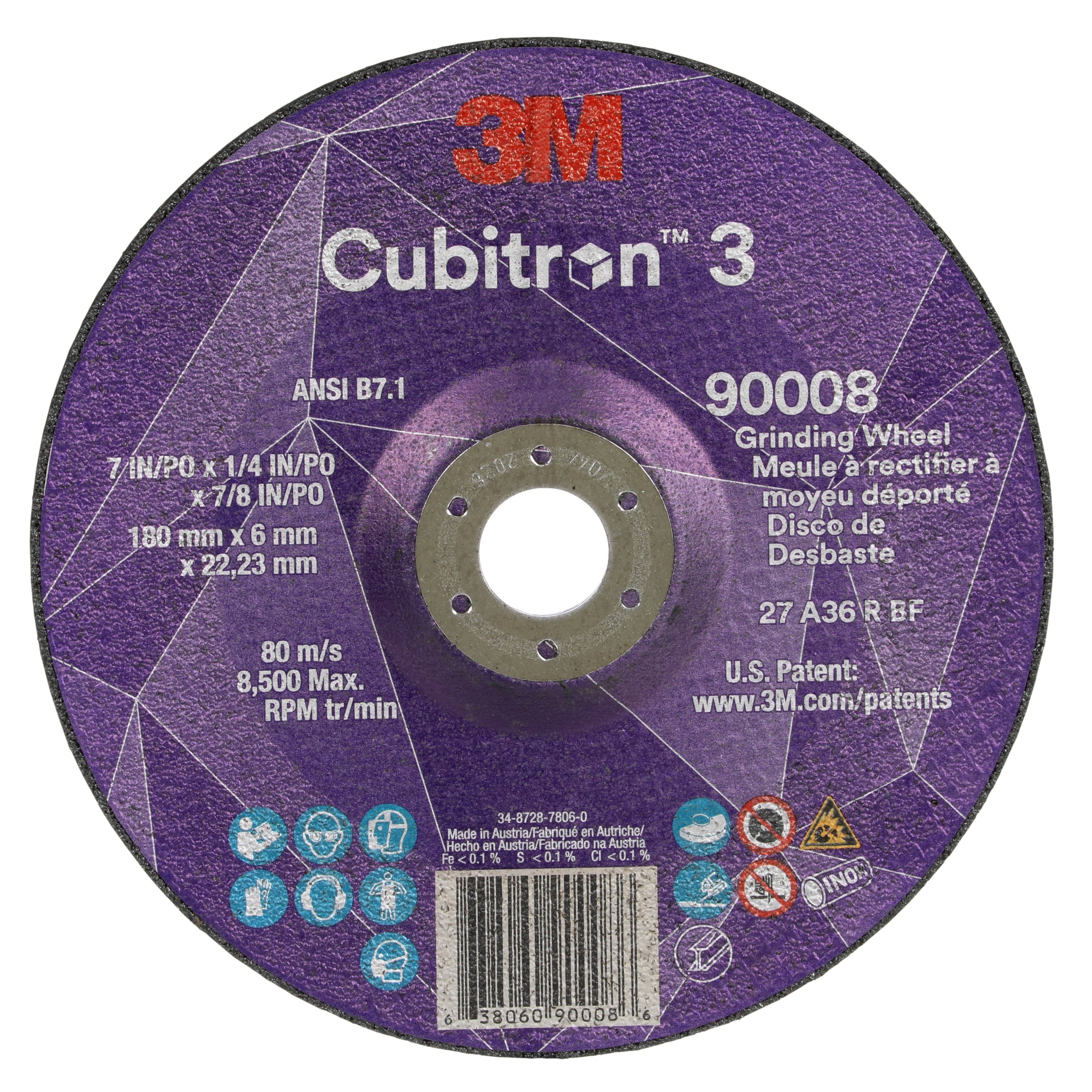 3M 3M 7100313198 Cubitron 3 36+ Grit Type 27 Depressed Center Grinding Wheel (7 x 1/4 x 7/8, Pack 10)