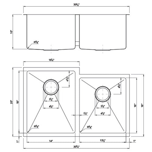 DAKOTA Dakota Plumbing Products DSM-6040-1SV 60/40 Undermount Kitchen Sink