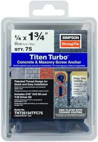 SIMPSON STRONG-TIE Simpson Strong-Tie TNT25134TFC75 1/4 x 1-3/4 Flat Titen Turbo (75 Tub)