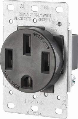 LEVITON Leviton Mfg Co R10-00279-S00 Flush Range Outlet 50A Nema 14-50R