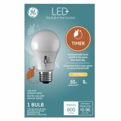 GE G E Lighting 93127245 Led Timer Bulb 8W A19 2700K 4-pack