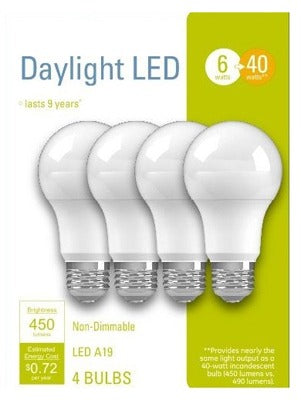 GE G E Lighting 32583 Led A19 Bulb 6W Daylight 4 Pack