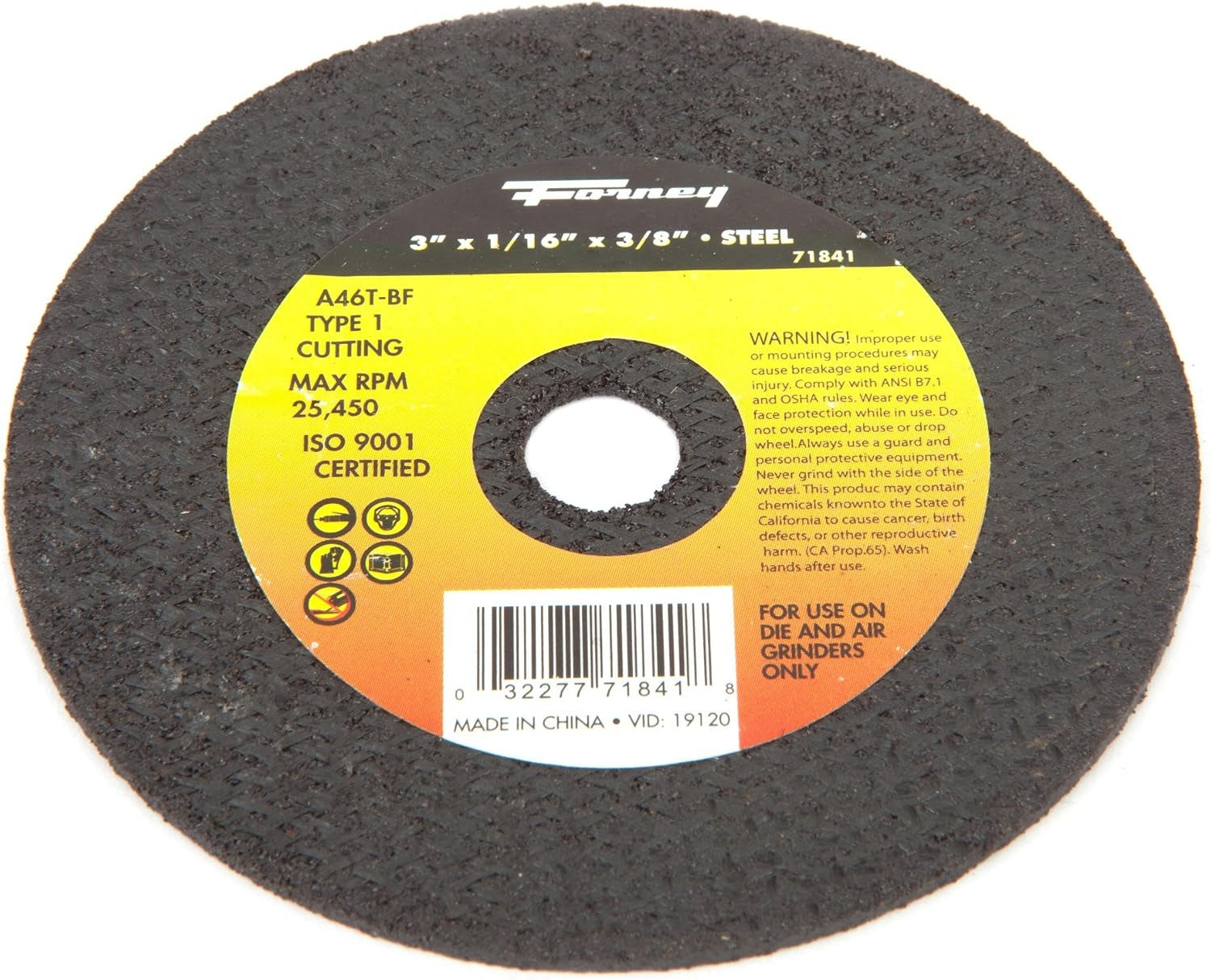 FORNEY Forney 71841 Cut-Off Wheel Type 1 A46T-BF (3-Inch x 1/16-Inch, 1 Pack)