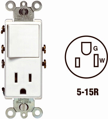 LEVITON Leviton S02-05625-0WS Switch Outlet Combo 15A 120V Nema 5-15