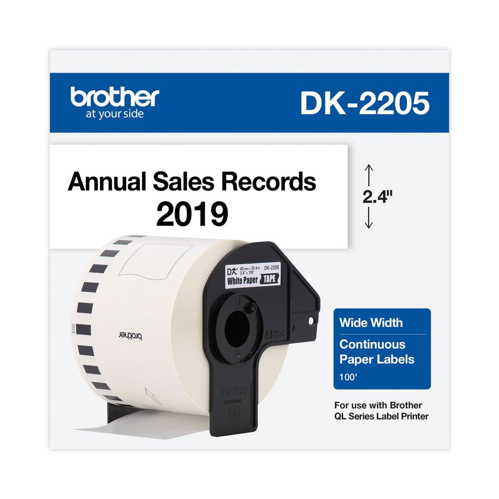 BROTHER Brother BRTDK2205 Continuous Length Paper Tape 2.4 in x 100 ft (1 Roll) DK2205
