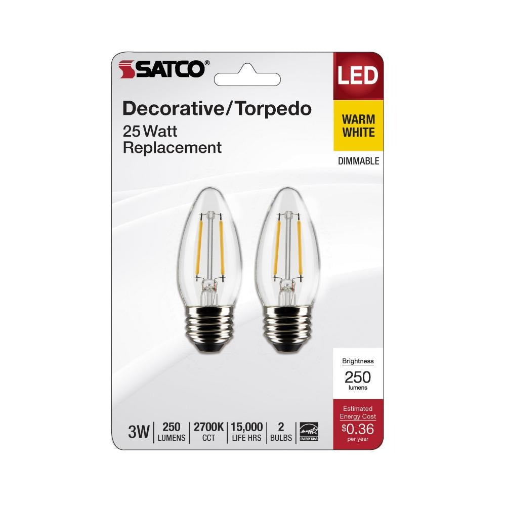 SATCO Satco S21832 B11 LED 3W 2-Pack (25W Replacement)