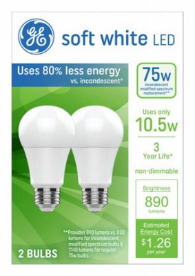 GE G E Lighting 93131321 A19 Led Bulb 10.5W 2700K 2 Pack