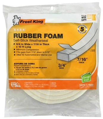 FROST KING Thermwell R734WH Foam Weatherstrip Tape White 10 Ft