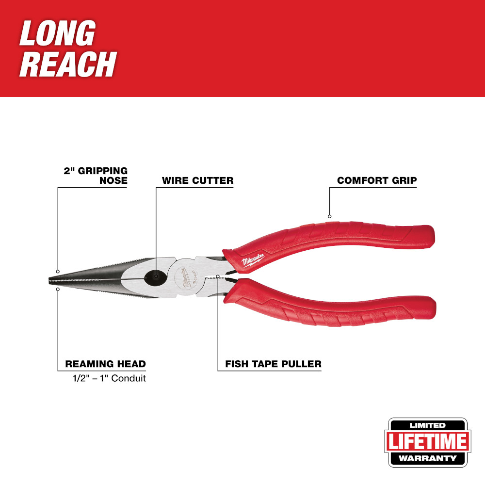 MILWAUKEE Milwaukee Elec Tool 48-22-6101 Long Nose Pliers 8 in