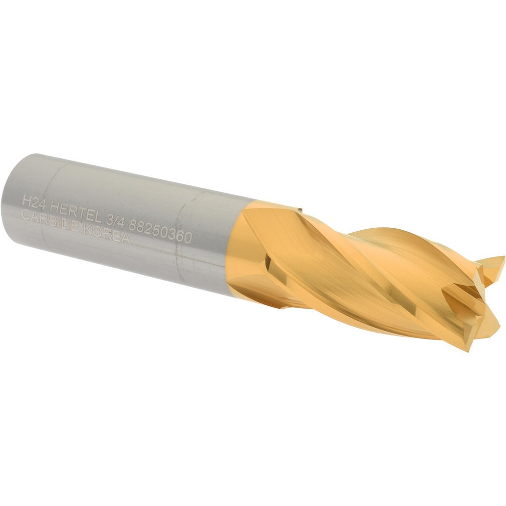 HERTEL Hertel 750208 Square End Mill 0.75in 4 Flute Solid Carbide Tin