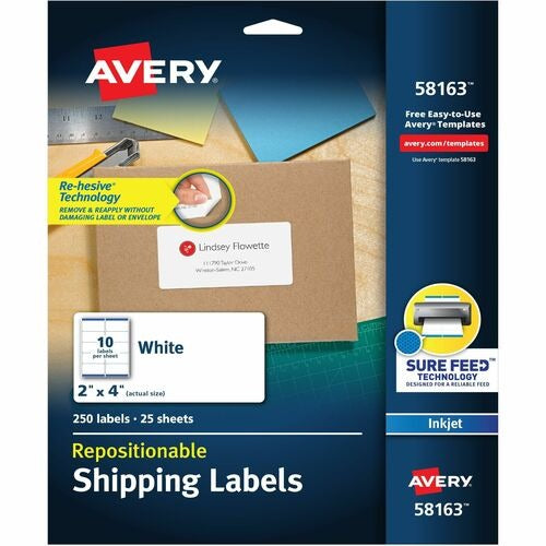 AVERY Avery AVE58163 Repositionable Inkjet Shipping Labels 250pk