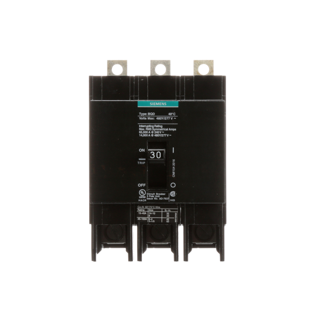 Siemens BQD330 3-Pole 30 Amp 480 VAC 14 kA Circuit Breaker