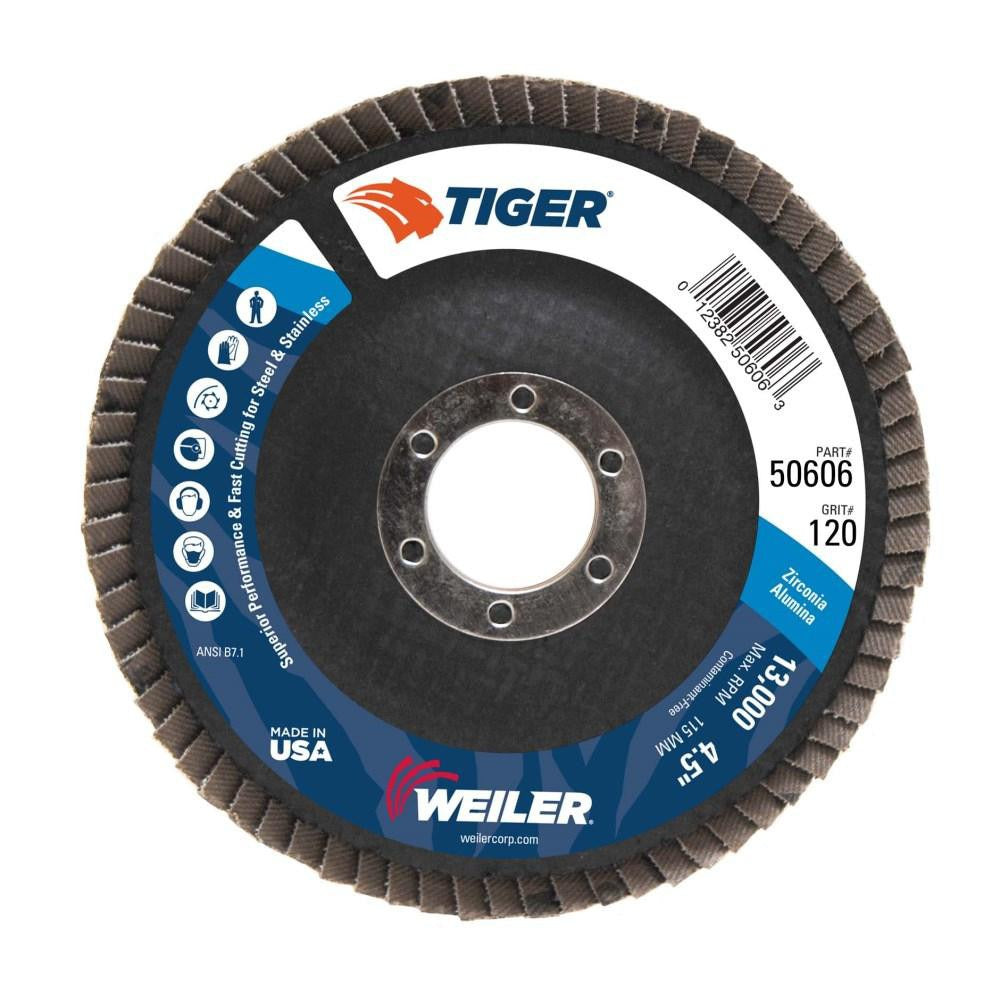 WEILER Weiler 50606 Flap Disc 120 Grit 4.5 in Type 29 Zirconia