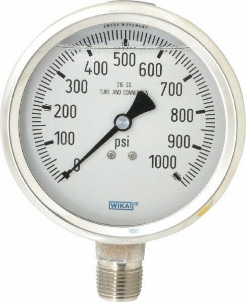 WIKA Wika 9833697 Pressure Gauge 0-1000 Psi 4 in Dial Npt
